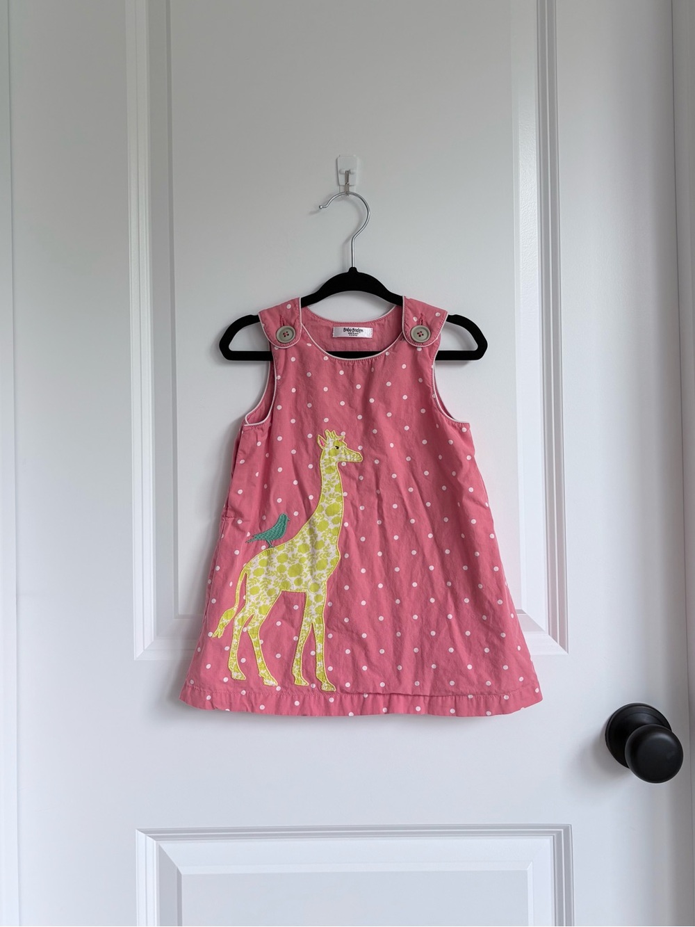 Baby Boden Pink Polka Dot Giraffe Appliqué Dress